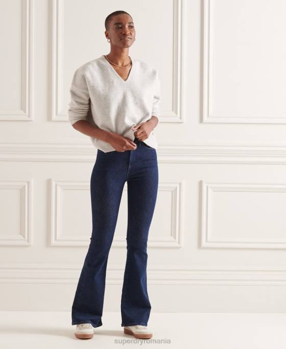 Superdry pulover tricotat cu decolteu în V studios îmbrăcăminte gri deschis femei JX0Z4033