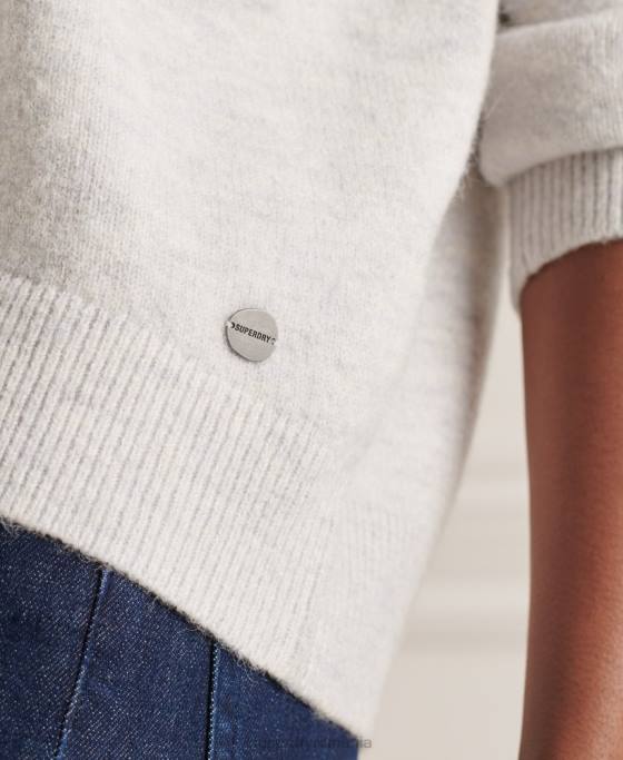 Superdry pulover tricotat cu decolteu în V studios îmbrăcăminte gri deschis femei JX0Z4033