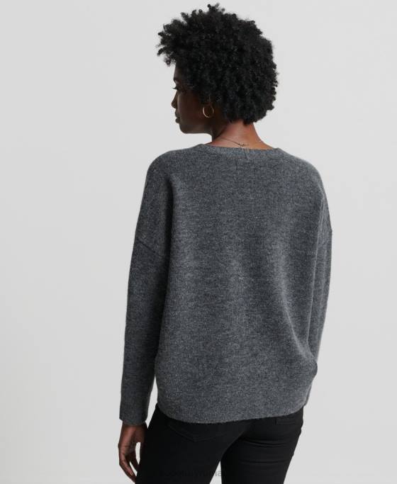 Superdry pulover tricotat cu decolteu în V studios îmbrăcăminte gri inchis femei JX0Z3992