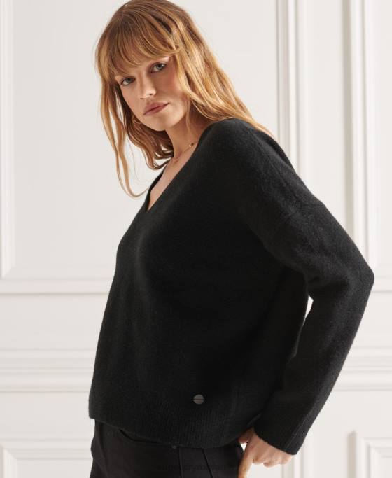 Superdry pulover tricotat cu decolteu în V studios îmbrăcăminte negru femei JX0Z4015