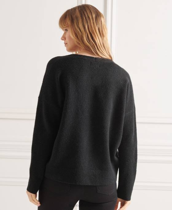 Superdry pulover tricotat cu decolteu în V studios îmbrăcăminte negru femei JX0Z4015