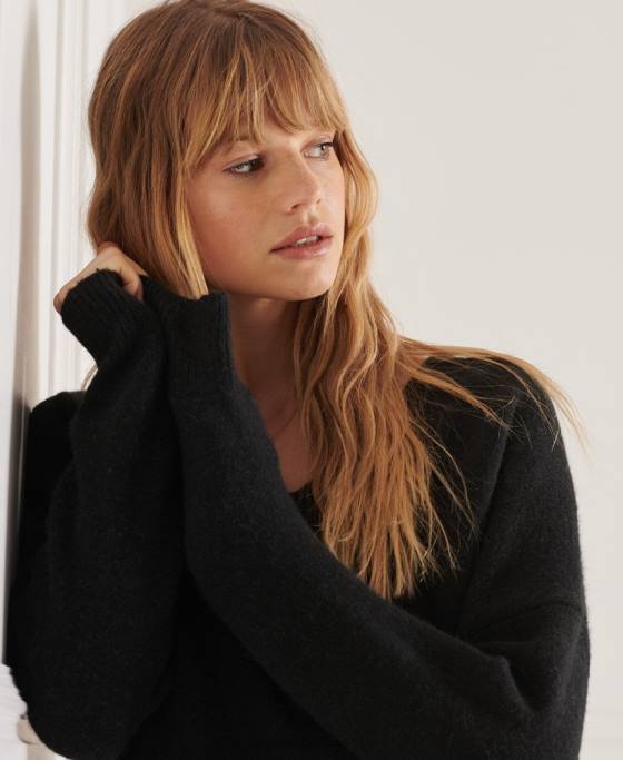 Superdry pulover tricotat cu decolteu în V studios îmbrăcăminte negru femei JX0Z4015