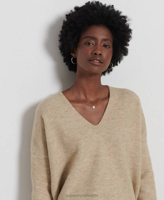 Superdry pulover tricotat cu decolteu în V studios îmbrăcăminte nud femei JX0Z4016