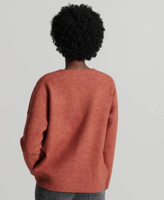 Superdry pulover tricotat cu decolteu în V studios îmbrăcăminte portocale femei JX0Z3984
