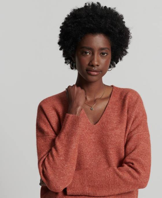 Superdry pulover tricotat cu decolteu în V studios îmbrăcăminte portocale femei JX0Z3984