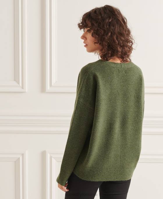 Superdry pulover tricotat cu decolteu în V studios îmbrăcăminte verde femei JX0Z4013