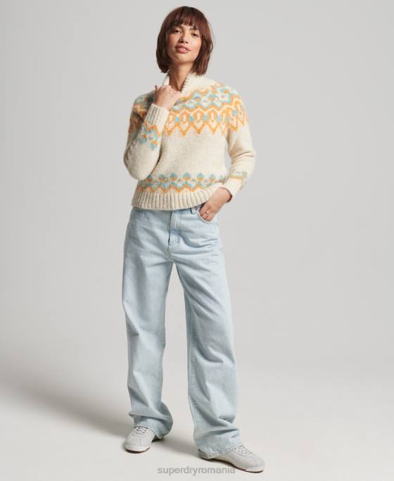 Superdry pulover vintage din tricot fairisle îmbrăcăminte cremă femei JX0Z3989
