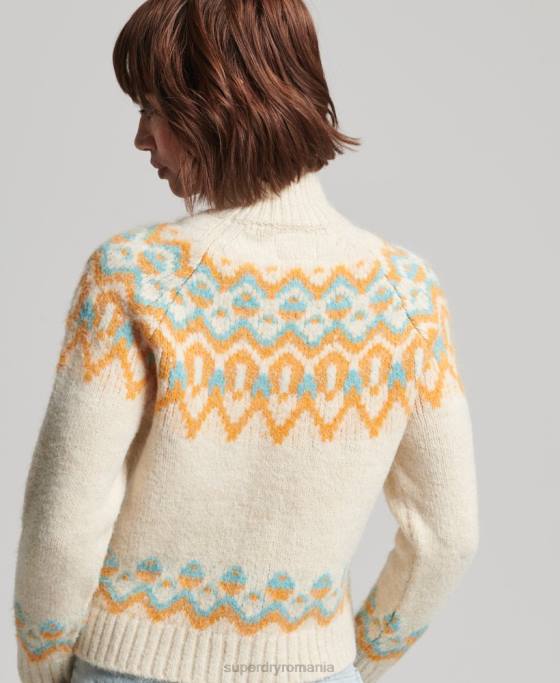 Superdry pulover vintage din tricot fairisle îmbrăcăminte cremă femei JX0Z3989