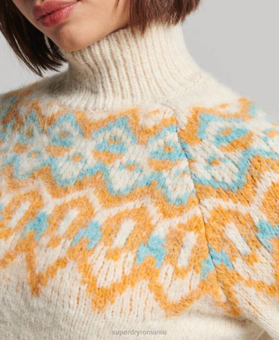 Superdry pulover vintage din tricot fairisle îmbrăcăminte cremă femei JX0Z3989