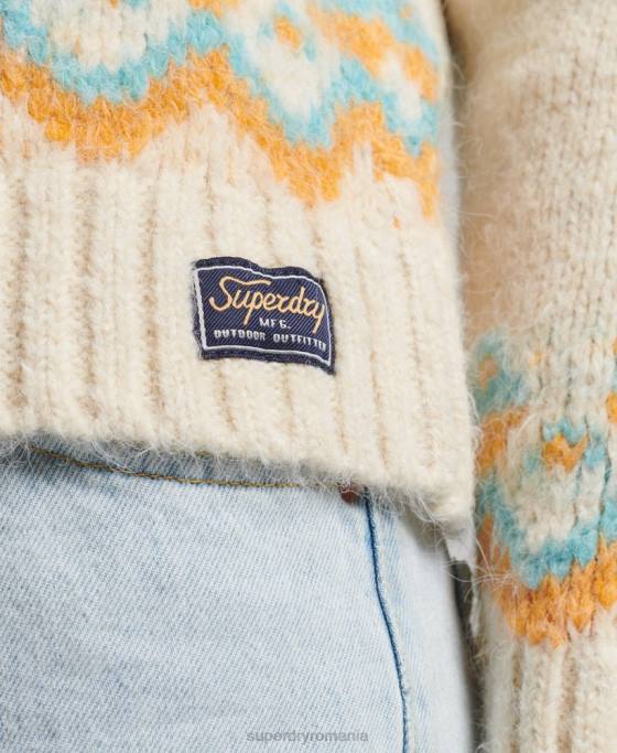 Superdry pulover vintage din tricot fairisle îmbrăcăminte cremă femei JX0Z3989