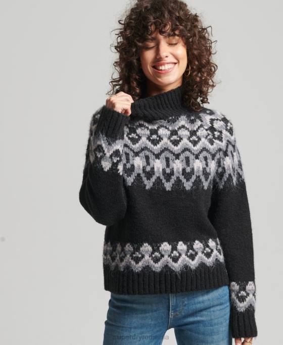 Superdry pulover vintage din tricot fairisle îmbrăcăminte negru femei JX0Z3978