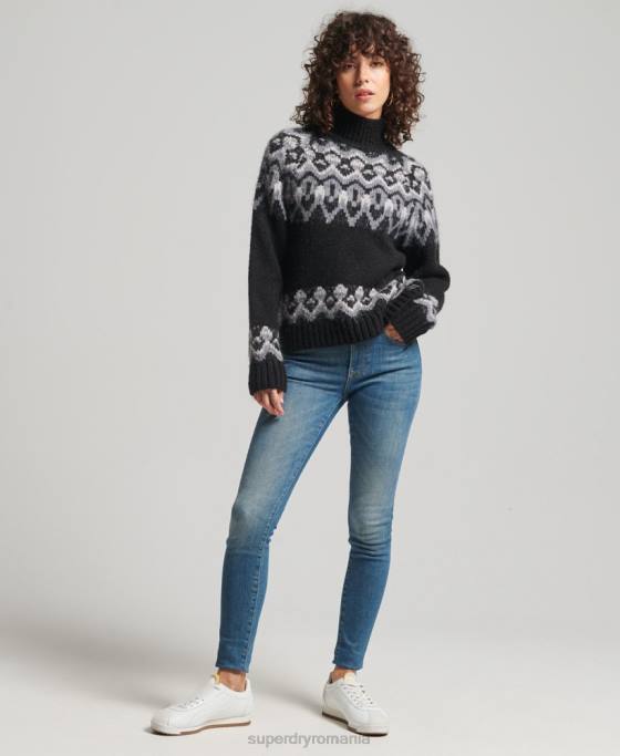 Superdry pulover vintage din tricot fairisle îmbrăcăminte negru femei JX0Z3978