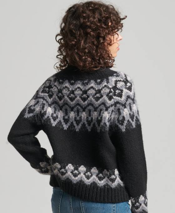 Superdry pulover vintage din tricot fairisle îmbrăcăminte negru femei JX0Z3978
