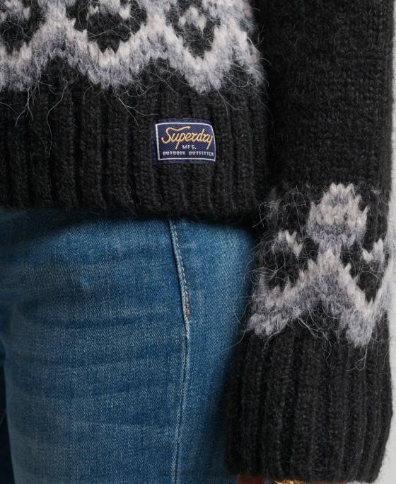 Superdry pulover vintage din tricot fairisle îmbrăcăminte negru femei JX0Z3978