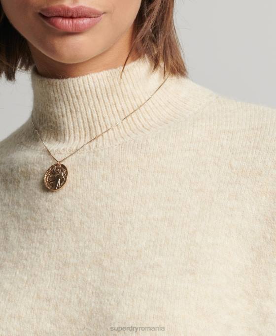 Superdry pulover vintage esențial cu gât fals îmbrăcăminte cremă femei JX0Z6592