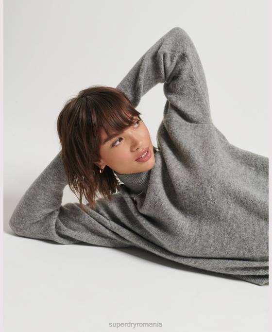 Superdry pulover vintage esențial cu gât fals îmbrăcăminte gri deschis femei JX0Z6630