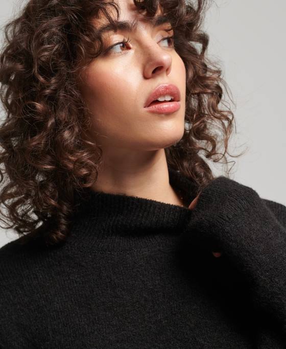 Superdry pulover vintage esențial cu gât fals îmbrăcăminte negru femei JX0Z6531