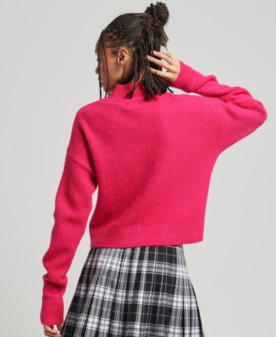 Superdry pulover vintage esențial cu gât fals îmbrăcăminte roz femei JX0Z3997