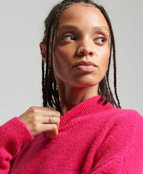 Superdry pulover vintage esențial cu gât fals îmbrăcăminte roz femei JX0Z3997