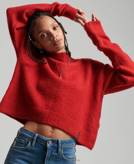 Superdry pulover vintage esențial cu gât fals îmbrăcăminte roșu femei JX0Z3987