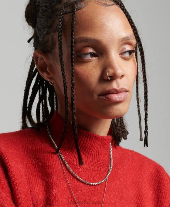 Superdry pulover vintage esențial cu gât fals îmbrăcăminte roșu femei JX0Z3987