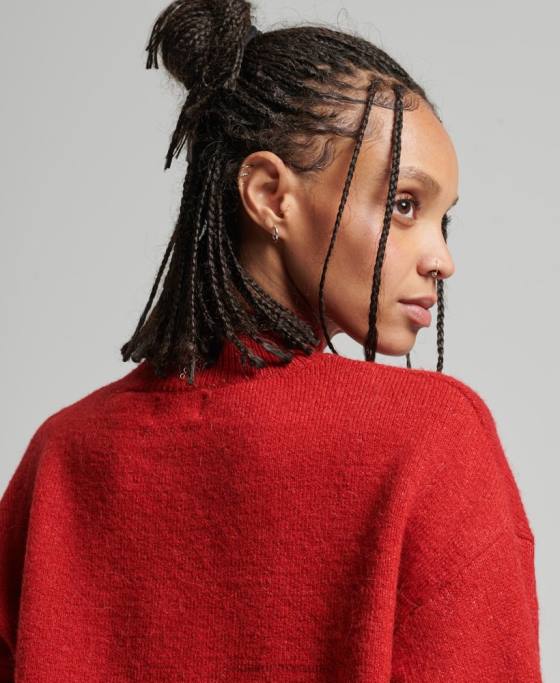 Superdry pulover vintage esențial cu gât fals îmbrăcăminte roșu femei JX0Z3987