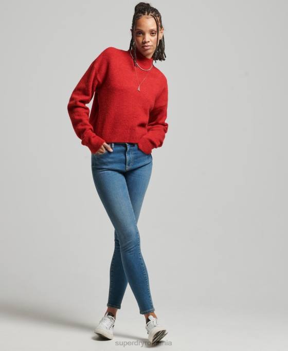Superdry pulover vintage esențial cu gât fals îmbrăcăminte roșu femei JX0Z3987