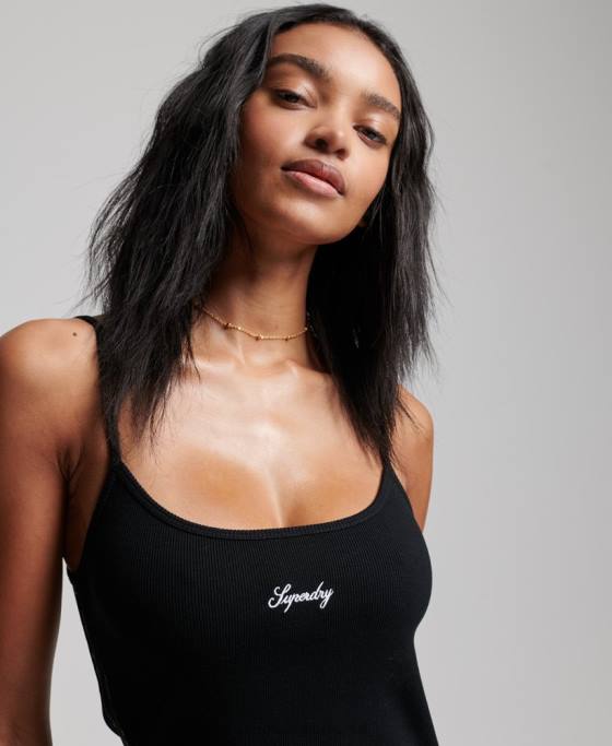 Superdry rochie cu bretele cu logo îmbrăcăminte negru femei JX0Z2436