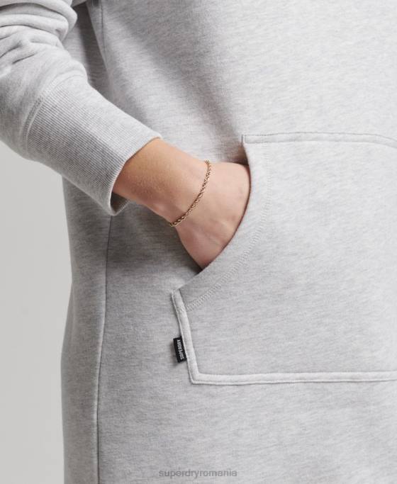 Superdry rochie cu glugă cu logo vintage din bumbac organic îmbrăcăminte gri deschis femei JX0Z2482