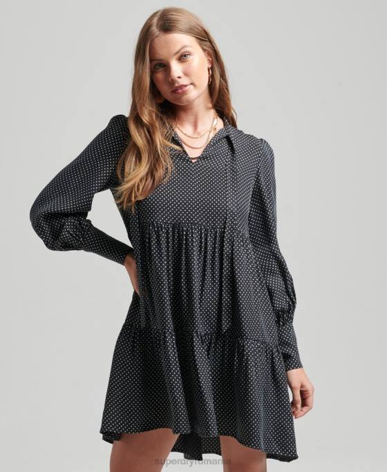 Superdry rochie cupro peplum îmbrăcăminte negru femei JX0Z2444
