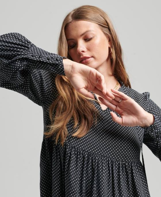 Superdry rochie cupro peplum îmbrăcăminte negru femei JX0Z2444