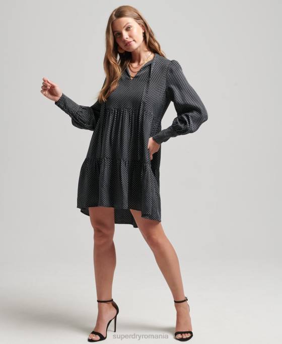 Superdry rochie cupro peplum îmbrăcăminte negru femei JX0Z2444