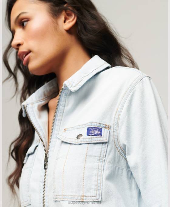 Superdry rochie cămașă denim îmbrăcăminte albastru deschis femei JX0Z2543