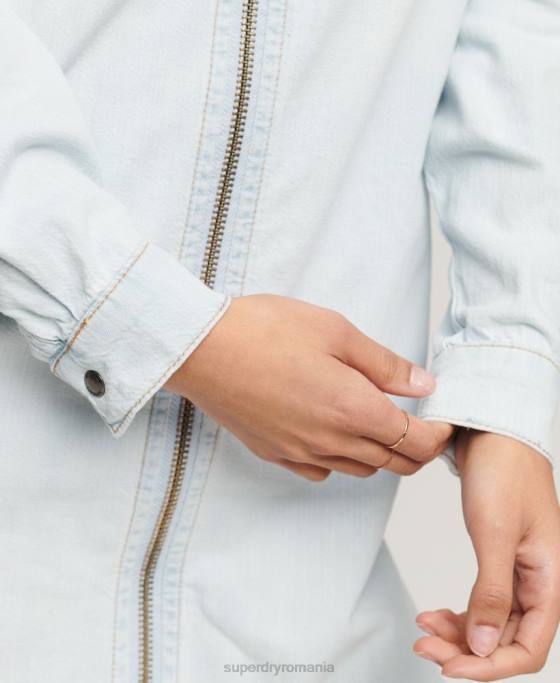 Superdry rochie cămașă denim îmbrăcăminte albastru deschis femei JX0Z2543