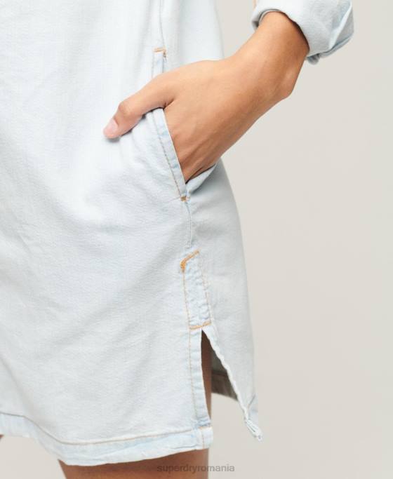 Superdry rochie cămașă denim îmbrăcăminte albastru deschis femei JX0Z2543