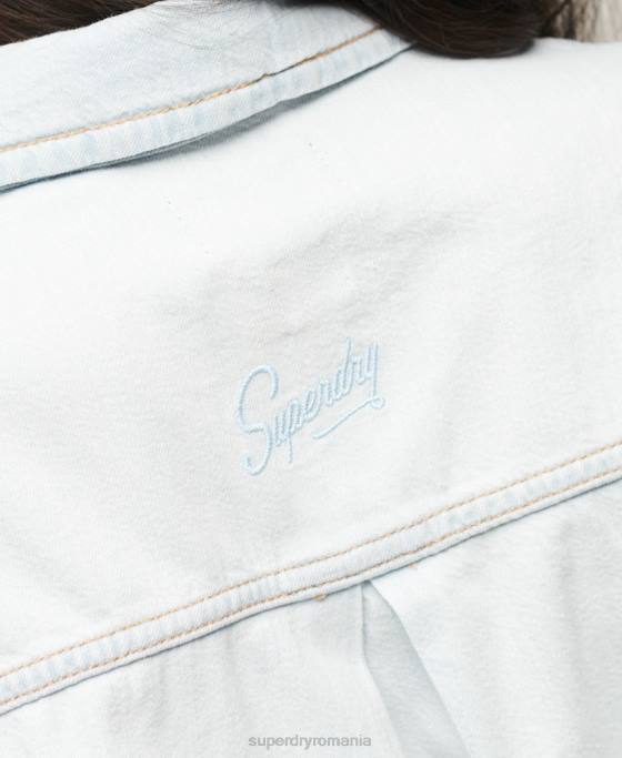 Superdry rochie cămașă denim îmbrăcăminte albastru deschis femei JX0Z2543