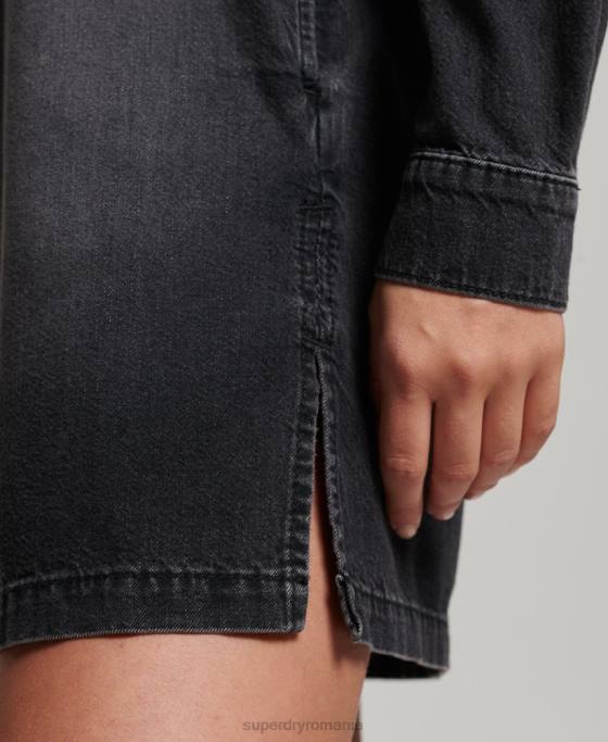 Superdry rochie cămașă denim îmbrăcăminte gri inchis femei JX0Z2506