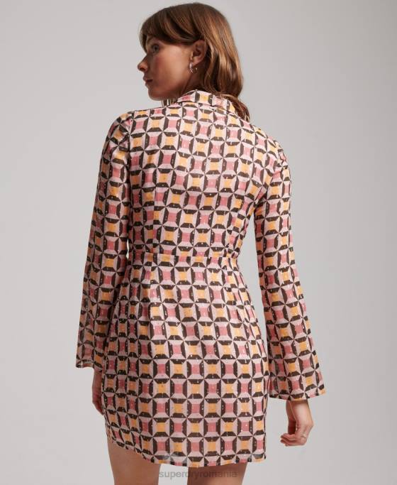 Superdry rochie cămașă mini cu imprimeu îmbrăcăminte roz femei JX0Z2469