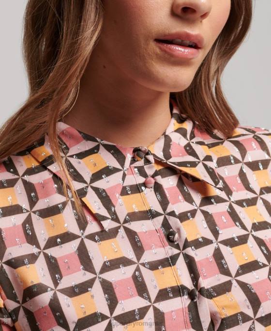 Superdry rochie cămașă mini cu imprimeu îmbrăcăminte roz femei JX0Z2469