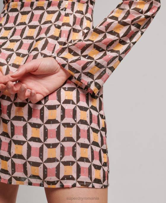 Superdry rochie cămașă mini cu imprimeu îmbrăcăminte roz femei JX0Z2469