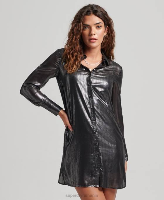Superdry rochie cămașă strălucitoare îmbrăcăminte negru femei JX0Z2551