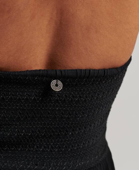 Superdry rochie de epocă cu smock-ul cu capul îmbrăcăminte negru femei JX0Z2354