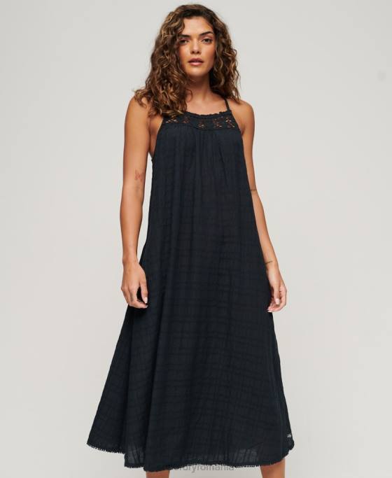 Superdry rochie de epocă lungă cami cu halter îmbrăcăminte marina femei JX0Z1986