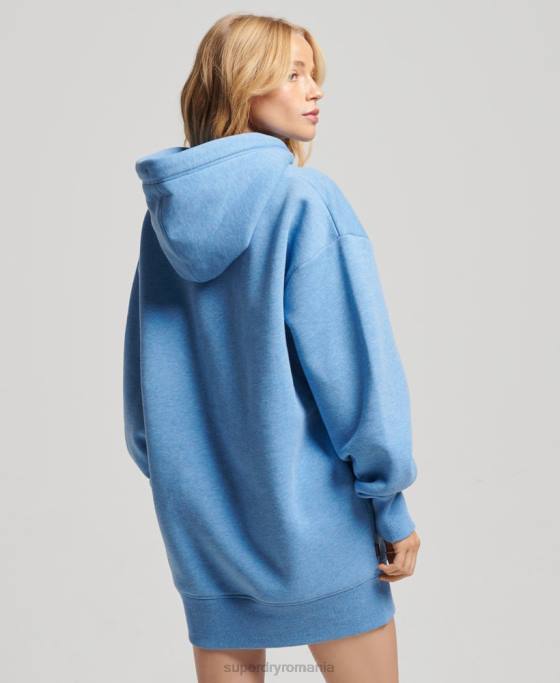 Superdry rochie de transpirație din bumbac organic cu logo brodat îmbrăcăminte albastru femei JX0Z2464