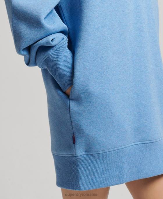 Superdry rochie de transpirație din bumbac organic cu logo brodat îmbrăcăminte albastru femei JX0Z2464