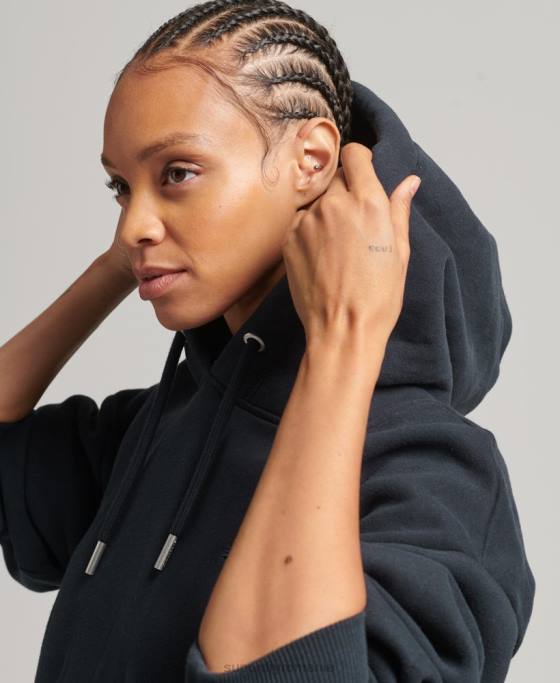 Superdry rochie de transpirație din bumbac organic cu logo brodat îmbrăcăminte marina femei JX0Z6528