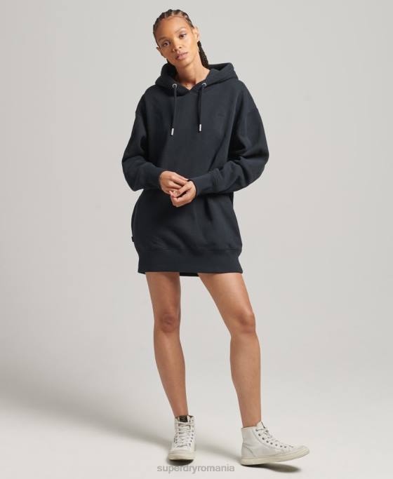 Superdry rochie de transpirație din bumbac organic cu logo brodat îmbrăcăminte marina femei JX0Z6528