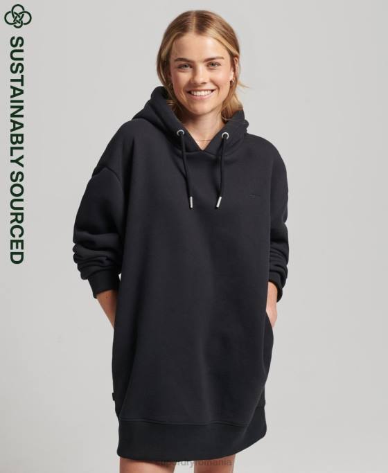 Superdry rochie de transpirație din bumbac organic cu logo brodat îmbrăcăminte negru femei JX0Z2434