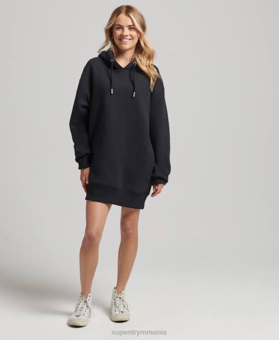 Superdry rochie de transpirație din bumbac organic cu logo brodat îmbrăcăminte negru femei JX0Z2434