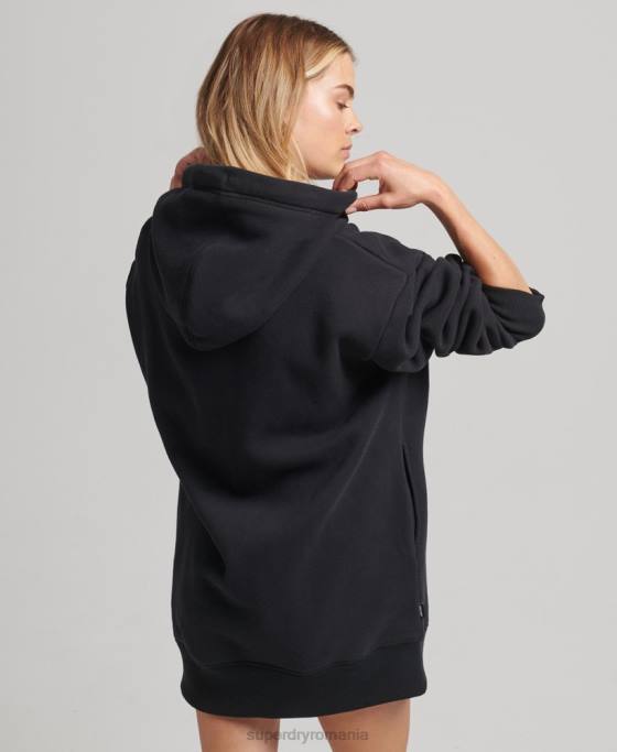 Superdry rochie de transpirație din bumbac organic cu logo brodat îmbrăcăminte negru femei JX0Z2434